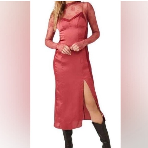 NWT  free people intimately City Cool Midi Slip Drees in Venetian Red  Size: XS - Picture 3 of 8